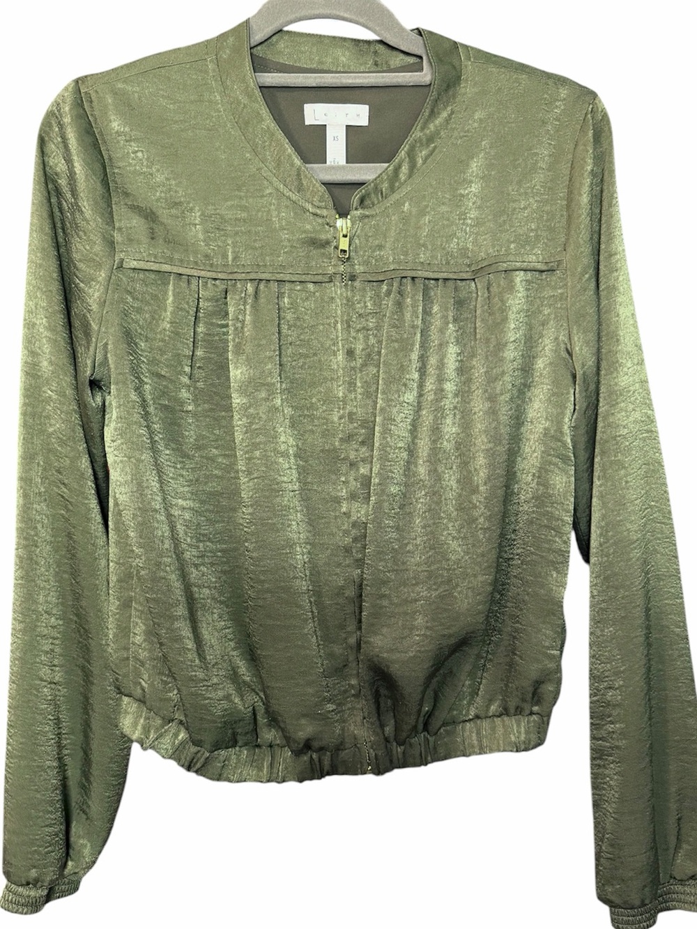 LEITH Olive Shimmer Zip Bomber Jacket